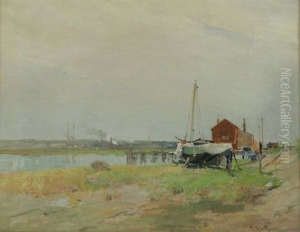 Boatyard At Nahant, Massachusetts Oil Painting by Charles Edwin Lewis Green