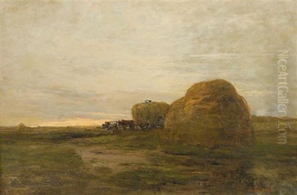 Haying Lynn Marshes Oil Painting by Charles Edwin Lewis Green