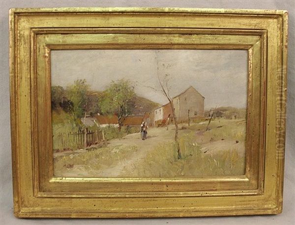 Homestead With Figures Oil Painting by Charles Edwin Lewis Green