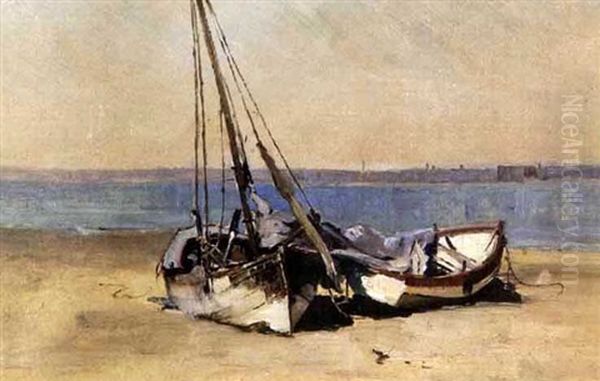 Bleached Sailboat And Dory Oil Painting by Charles Edwin Lewis Green