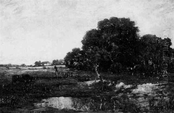 Landscape With Figure And Cows In A Field Oil Painting by Charles Edwin Lewis Green