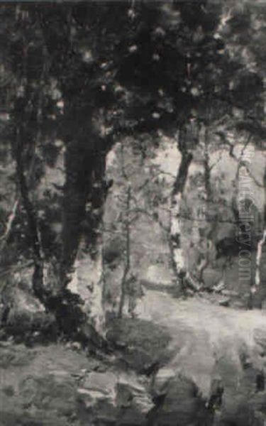 Figure Beside A Wooded Path Oil Painting by Charles Edwin Lewis Green