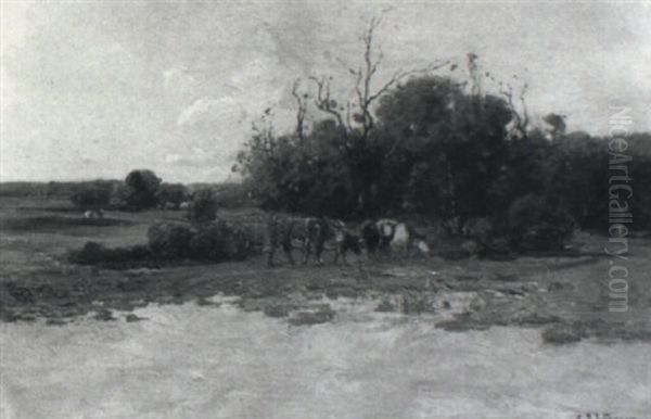 Cattle In A Landscape Oil Painting by Charles Edwin Lewis Green