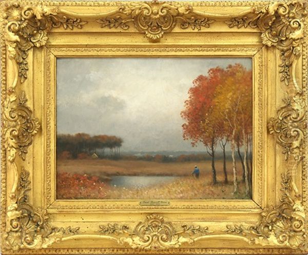 Hiker In A Fall Landscape Oil Painting by Frank Russell Green