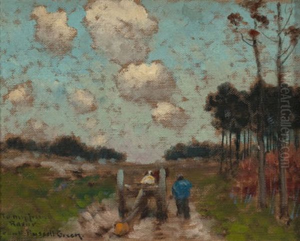 Figures Along A Country Road Oil Painting by Frank Russell Green