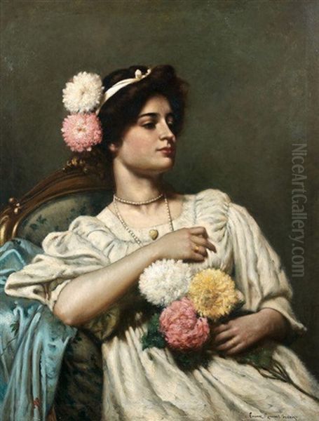 Portrait De Femme Aux Fleurs Oil Painting by Frank Russell Green