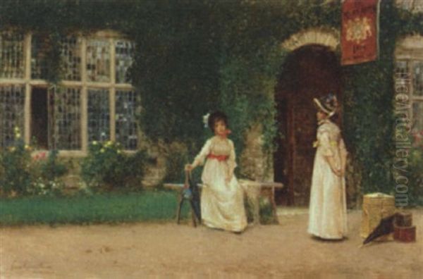 Waiting For The Coach At Ye Kings Arms Inn Oil Painting by Frank Russell Green