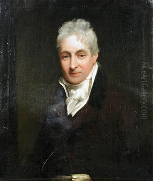 Portrait Of A Gentleman, Wearing A White Stock And Greatcoat Oil Painting by James Green