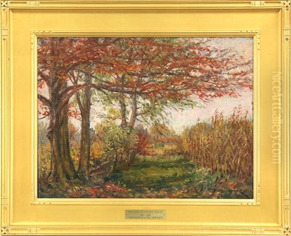 Cornstalks In A Fall Landscape Oil Painting by William Bradford Green