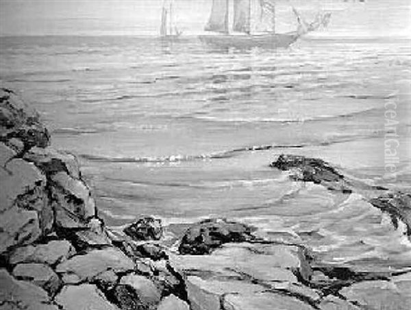 Rocky Coast, Long Island Sound Oil Painting by William Bradford Green