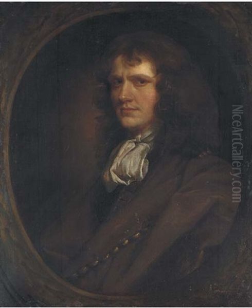 Portrait Of A Gentleman In A Brown Coat And White Cravat by John Greenhill