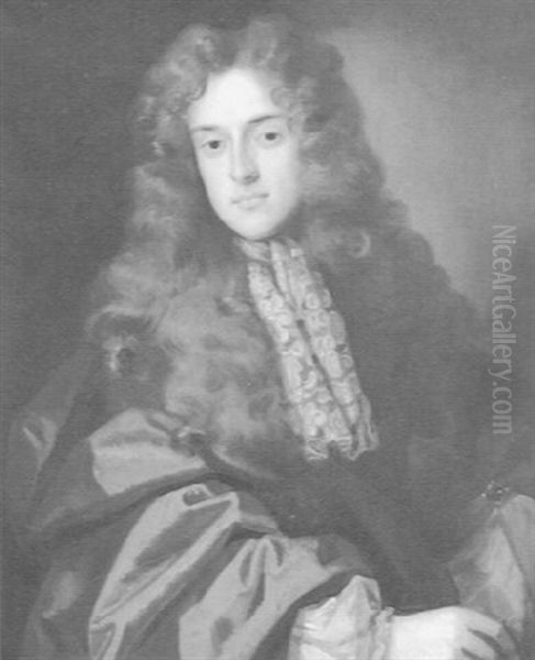 Portrait Of A Gentleman (john Wilmot, 2nd Earl Of Rochester?), In Full Wig, Lace Stock And Brown Coat Oil Painting by John Greenhill