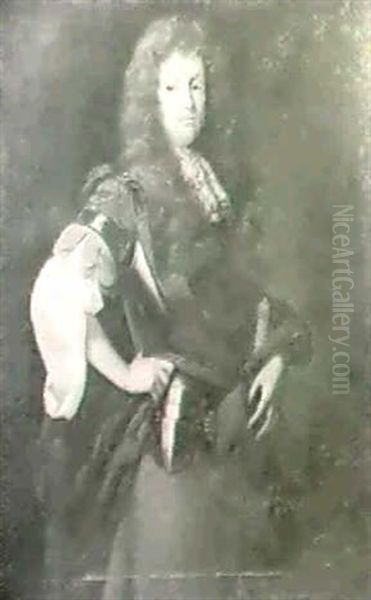 Portrit Of Sir John Barrington, Three-quarter Length,       Wearing A Brown Coat, White Cravat, Blue Cloak... Oil Painting by John Greenhill