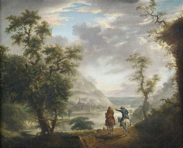 Zwei Reiter Auf Einer Anhohe Uber Einer Flusslandschaft Oil Painting by John Greenough