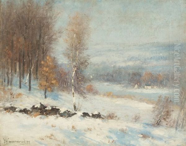 New England Winter Oil Painting by Joseph H. Greenwood