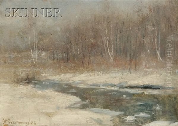 Brook In Winter (green Hill Park?) Worcester, Massachusetts Oil Painting by Joseph H. Greenwood