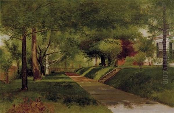 Treelined Sidewalk Oil Painting by Joseph H. Greenwood