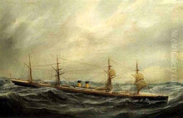 Portrait Of An Ocean Steamer In Heavy Seas Oil Painting by Parker (George Parker) Greenwood