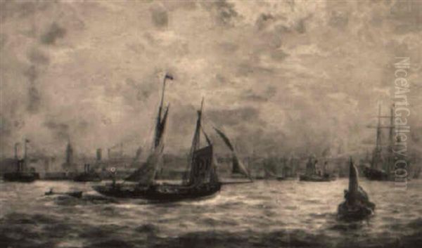 View Of Liverpool From The Mersey Oil Painting by Parker (George Parker) Greenwood