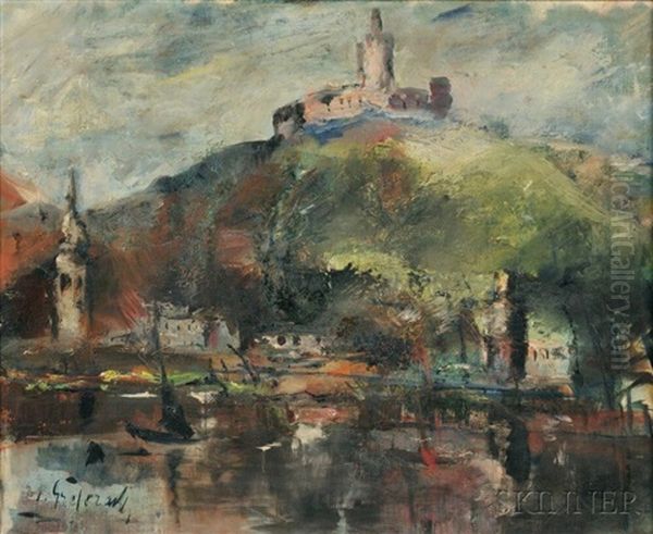 Castle On The Rhine Oil Painting by Johannes Greferath