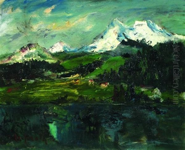 Berglandschaft Mit See Oil Painting by Johannes Greferath