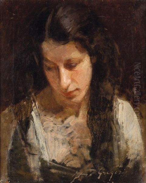 Fanciulla Bruna Con Libro Oil Painting by Marco De Gregorio