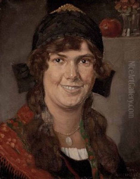 Frau In Karntner Tracht Oil Painting by Toni Gregoritsch