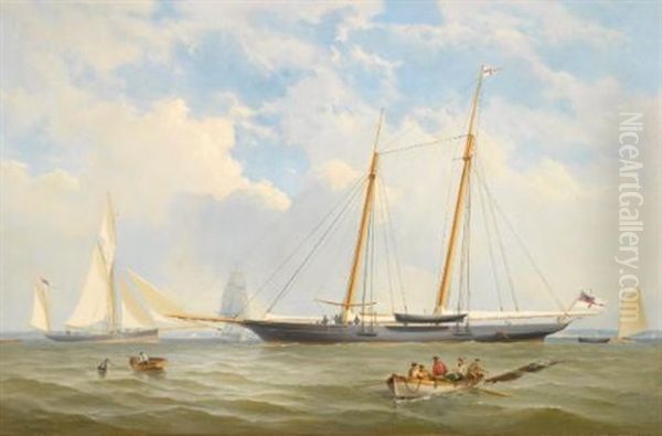 The Royal Yacht Squadron Schooner Viking At Anchor Off Cowes And The Royal Yacht Squadron Schooner Viking Off The Needles (2 Works) Oil Painting by Charles Gregory the Younger