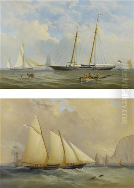 The Royal Yacht Squadron 'viking' At Anchor, Off Cowes And The Royal Yacht Squadron 'viking' In Full Sail, Off Needles: Two Paintings Oil Painting by Charles Gregory