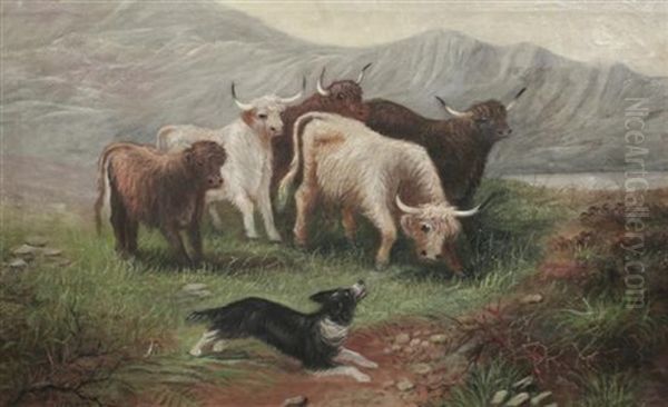 Highland Cattle (pair) Oil Painting by Charles Gregory