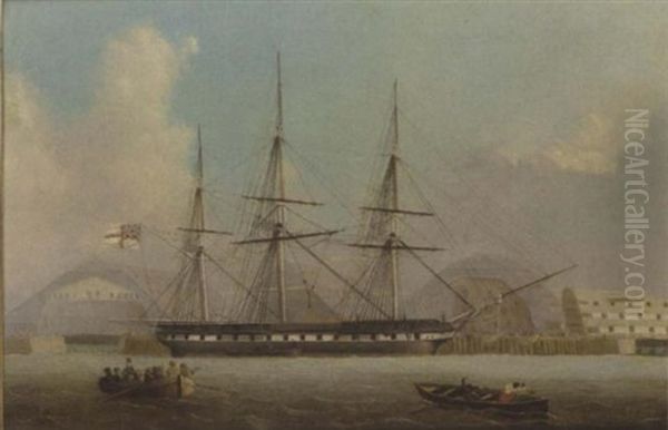 A Frigate Lying Off The Covered Slips At Devonport Oil Painting by Charles Gregory