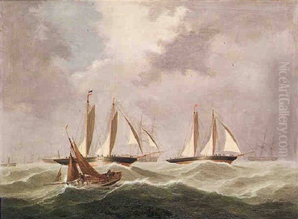 Racing Cutters Neck And Neck Oil Painting by Charles Gregory