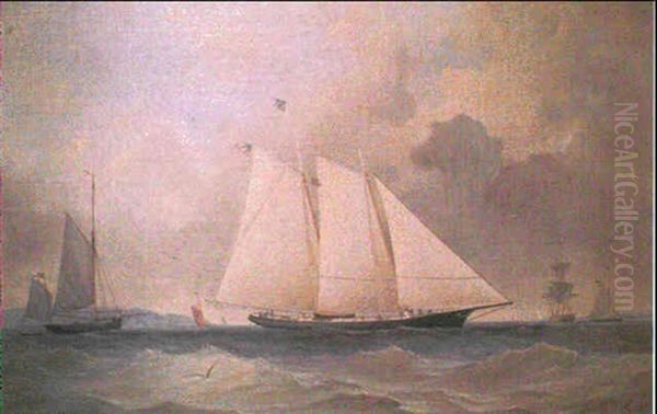 The Celebrated 1851 Schooner America, Shown In Her Trans    Atlantic Ocean Rig And Flying The Ensign Of The N.y. Yacht Oil Painting by Charles Gregory