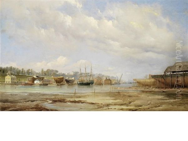 A View Of J Samuel White Shipbuilders, Cowes Oil Painting by George Gregory