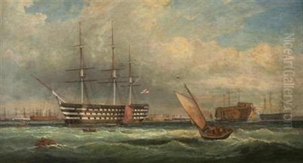 H.m.s. Victory Lying In Portsmouth Harbour Oil Painting by George Gregory