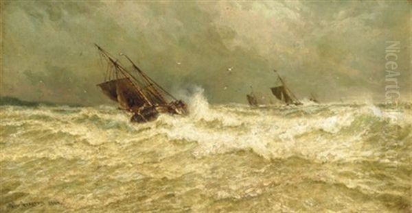 Stormy Seas At Dusk (+ Sailing At Dawn; Pair) Oil Painting by George Gregory