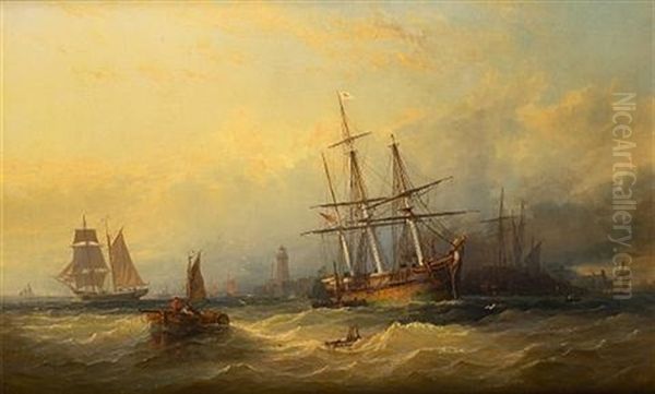 Evening Off The Harbour Mouth Oil Painting by George Gregory