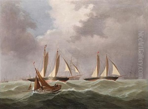 Racing Schooners Neck-and-neck In A Rising Sea Oil Painting by George Gregory