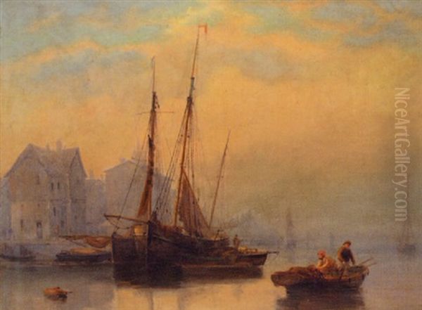 Fishing Boats On A River Oil Painting by George Gregory