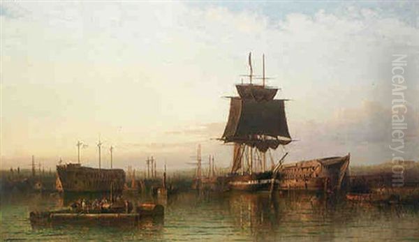 Hulks In Portsmouth Harbour Oil Painting by George Gregory