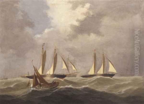 Big Cutters Under Reduced Rig, Crossing The Line In A Heavy Swell Oil Painting by George Frederick Gregory