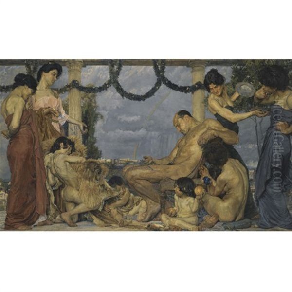 Herkules Bei Omphale - Hercules And Omphale Oil Painting by Otto Greiner