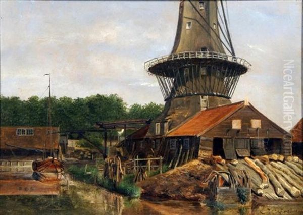 Landscape With Mill Oil Painting by Johan Conrad Greive