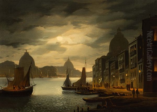 Venetian Cityscape At Evening Oil Painting by Johan Conrad Greive