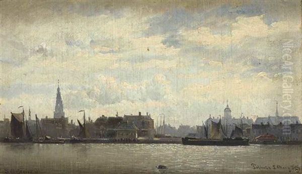 A View Of Amsterdam With The River Ij Seen From The Tolhuis Oil Painting by Johan Conrad Greive