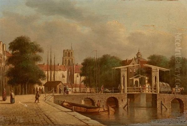 Vue Animee D'un Pont Oil Painting by Johan Conrad Greive