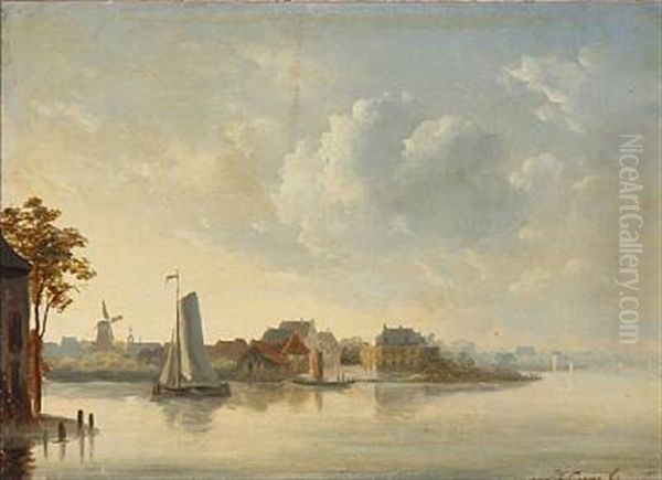 View Of A Dutch Canal Oil Painting by Johan Conrad Greive