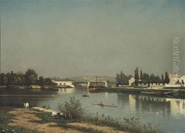 Seine Bij Chatillon: Seine Near Chatillon Oil Painting by Johan Conrad Greive