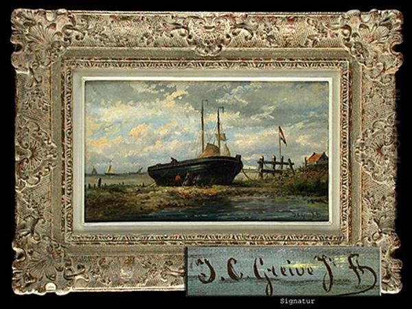 Schiff Bei Ebbe Aufliegend Oil Painting by Johan Conrad Greive