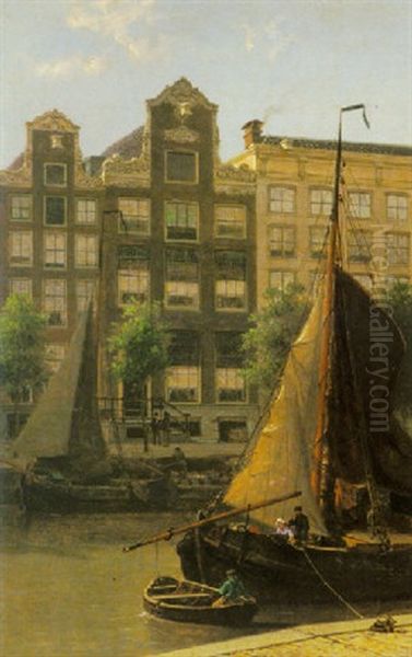 A View Of The Oudezijds Voorburgwal, Amsterdam Oil Painting by Johan Conrad Greive